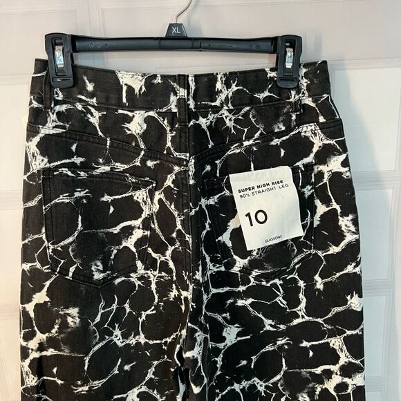 Glassons NWT Black White Print Super High Rise 90's Straight Leg Jeans Size 10 - Picture 7 of 12